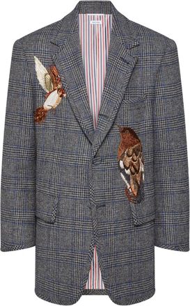 Thom Browne Hunting tweed blazer met vogel-applicatie - Grijs