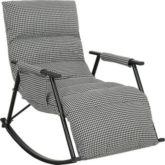 OEM Silla Mecedora Con Respaldo Y Reposapi&eacute;s Ajustables Mecedora Sill&oacute;n Balanc&iacute;n Tapizado En Lino 62x100x89 Cm Negro