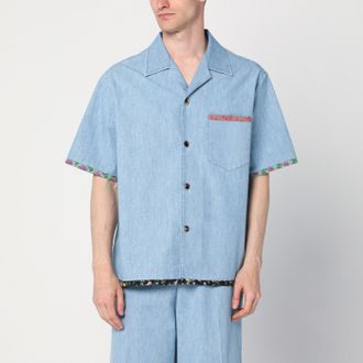 Valentino Camicia in denim con bordi floreali
