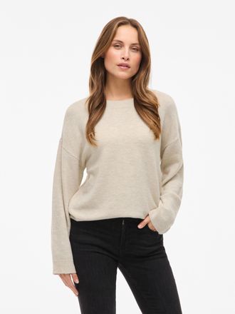Vila Strickpullover VILA VILIGA L/S O-NECK KNIT TOP - NOOS, Damen, Gr. XXL, birch detail:melange, Strick, Obermaterial: 97% Polyester, 3% Elasthan, meliert