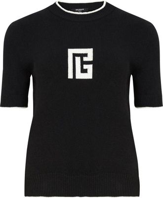 Balmain Gebreide Trui met Logo - Dames - Ronde hals truien - Zwart - 2XS - Katoen - Truien & Vesten