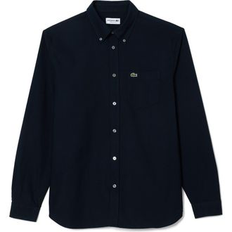 Lacoste Regular Fit Oxford Button-Down Shirt in Navy Blue at Nordstrom, Size 15.75