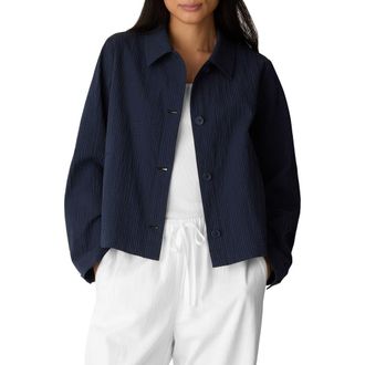 Eileen Fisher Check Stretch Cotton Jacket in Deep Dive at Nordstrom, Size Xx-Small