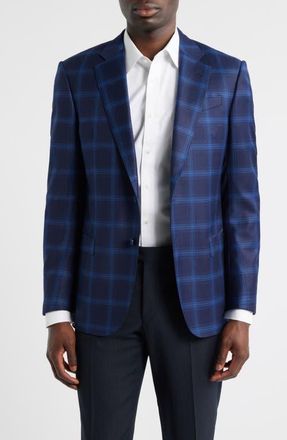 Emporio Armani Navy Windowpane Check Virgin Wool Sport Coat at Nordstrom, Size 42 Us