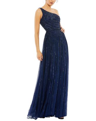 Mac Duggal Dnu Mac Duggal Sequin Beaded Mesh One Shoulder A-Line Gown