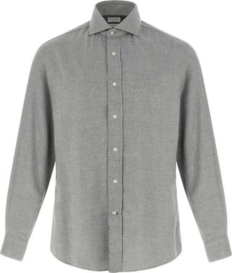 Brunello Cucinelli Lange mouwen overhemd met knopen - Heren - Casual Overhemden - Grijs - M - Katoen - Overhemden