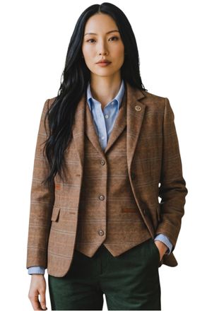 TruClothing Womens Oak Brown 2 Piece Check Formal Tweed Blazer & Waistcoat Set - TPSTZ-7