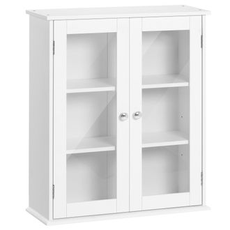 Kleankin Kleankin Pensile Bagno A 2 Ante In Legno E Vetro Con Ripiano Regolabile Bianco