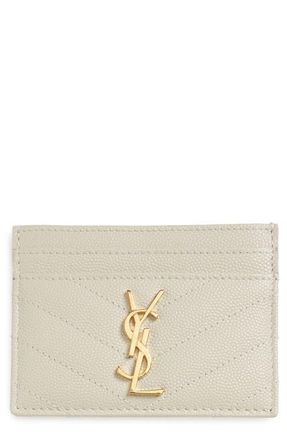 Saint Laurent Cassandre Matelass&eacute; Leather Card Case in 9207 Cremasoft at Nordstrom