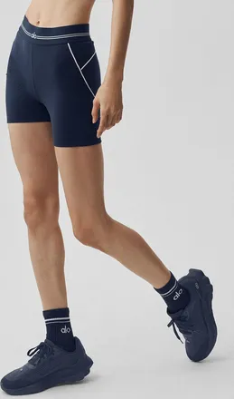 Alo | 4 Airbrush High-Waist Heart Throb Short in Navy/White Blue, Size: Medium