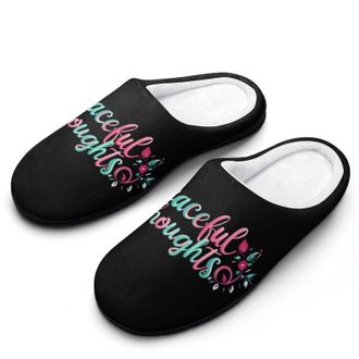 Generic Peaceful Thoughts Funny Mens Slippers Cotton Warm House Shoes Memory Foam Sandals Print Size 7-14