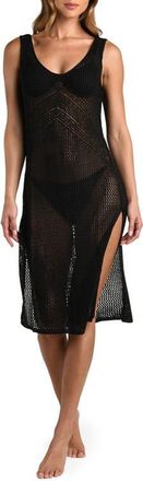L'agence Cove Lattice Sheer Open Stitch Cover-Up Dress in Black at Nordstrom, Size X-Small