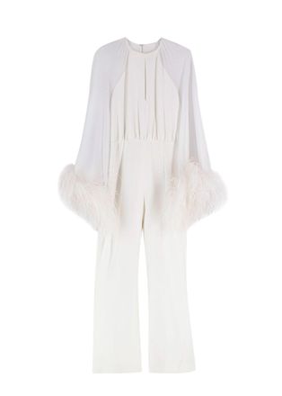 16Arlington 16Arlington Long Sleeve White Daphnie Feather Jumpsuit Size M