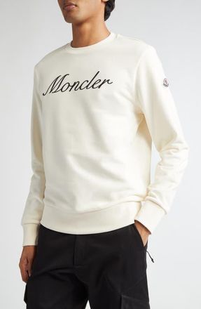 Moncler Embroidered Logo Sweatshirt in Silk White at Nordstrom, Size Xx-Large