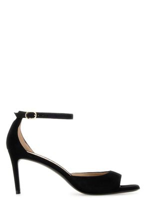 Stuart Weitzman Black Solid Open Toe Heels