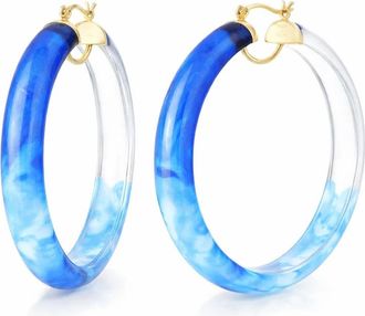 Gold & Honey Womens Tie Dye Lucite Hoops In Blue