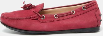 Tod's Tods Berry Pink Nubuck Leather Bow Gommino Driving Loafers