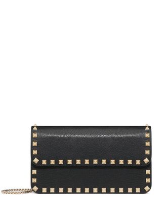 Valentino Garavani Rockstud leather clutch bag - women - Calf Leather/Calf Leather/Polyester/Viscose/Metal - One Size - Black