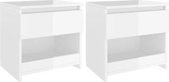 vidaXL Vidaxl - Mesitas De Noche 2 Uds Contrachapada Blanco Brillo 40x30x30 Cm