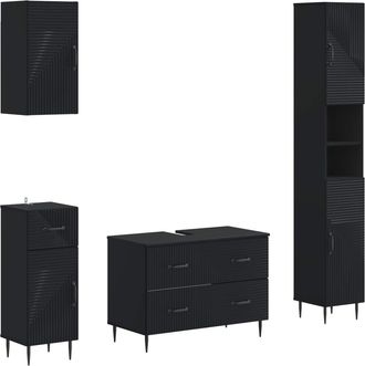 vidaXL Juego De Armarios De Ba&ntilde;o De 4 Piezas Haarlem Negro Vidaxl