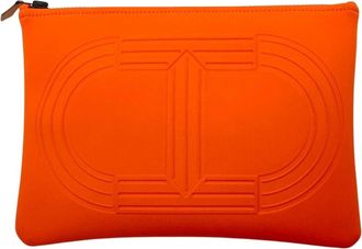 Herm&egrave;s Orange Nylon Elastane Pouch (Pre-Owned)