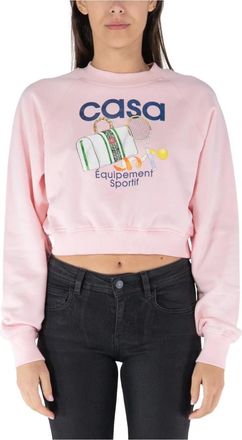 Casablanca Hoodies & sweatvesten, Dames, Roze, L, Katoen, Sportieve Gedrukte Crop Trui