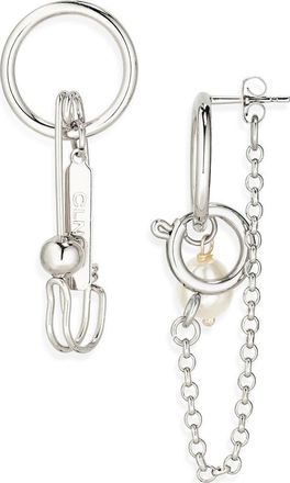 Justine Clenquet Tori Mismatched Frontal Hoop Earrings in Palladium at Nordstrom