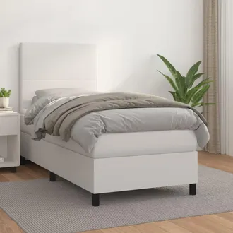 vidaXL Vidaxl - Cama Box Spring Con Colch&oacute;n Cuero Sint&eacute;tico Blanco 100x200 Cm