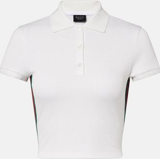 Gucci Web Stripe ribbed-knit cropped polo shirt