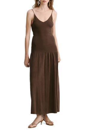 Mango Gathered Sleeveless Midi Dress in Chocolate at Nordstrom, Size 10