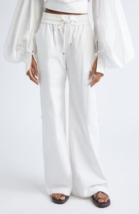 Zimmermann Rebellion Cotton Poplin Wide Leg Button Pants in Ivory at Nordstrom, Size 0P