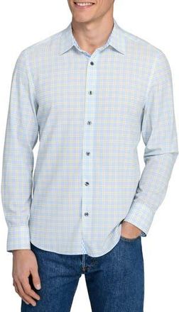 ConStruct Houndstooth Plaid Stretch Button-Up Shirt in Navy/Yellow at Nordstrom Rack, Size Xx-Large