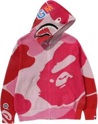 A Bathing Ape Camo Crochet Shark Relaxed Fit Full Zip Hoodie Pink 1M30-115-311-PNK