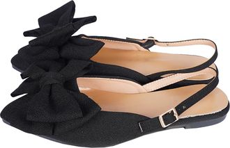 Generic Flat Sandals Womens Bow Sandals,Pointed Toe Slingback Flats Adjustable Ankle Strap Low Heel Dress Shoes (Black,8.5)