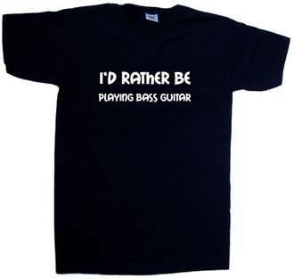 Tee Tree Designs Id Rather Be Playing Bass Guitar Black V-Neck T-Shirt (White Print)-XXX-Large