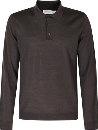 Roberto Collina Dark Brown Merino Wool Button-Down Polo Shirt