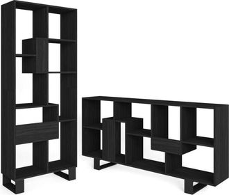 Skraut Home Skraut Home - Librería estantería, Estanteria libros de pared, 67x31x174cm, Diseño industrial, Estilo Moderno, Negro