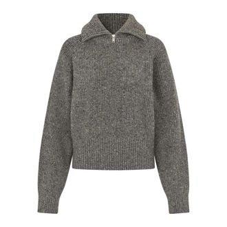Sams&oslash;e & Sams&oslash;e Ribbed Half-Zip Pullover - Dames - Coltruien - Grijs - S - Wol - Truien & Vesten