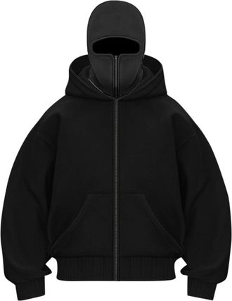 Generic Balaclava Zip Hoodie Mens with Zip, Hooded Pullover, Mens Balaclava Sweat Jacket, Ninja Oversize Mask Sweatshirt with Double Hood, Windproof Y2K Hoodi