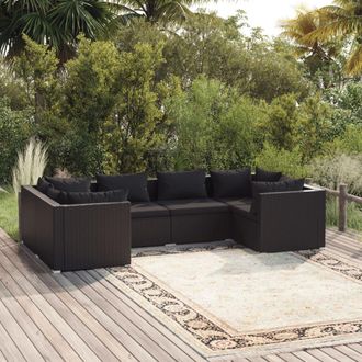 vidaXL Vidaxl - Set Sof&aacute;s De Jard&iacute;n 6 Piezas Y Cojines Rat&aacute;n Sint&eacute;tico Negro