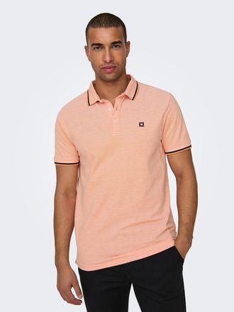 Only & Sons Poloshirt ONLY & SONS ONSFLETCHER SLIM SS POLO NOOS, Herren, Gr. L, muskmelon detail:melange, Piqu&eacute;, Obermaterial: 100% Baumwolle, unifarben mit Farbe