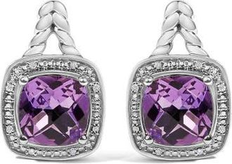 House of Brilliance Sterling Silver Cushion Cut Amethyst and Diamond Accent Halo Drop Earrings at Nordstrom