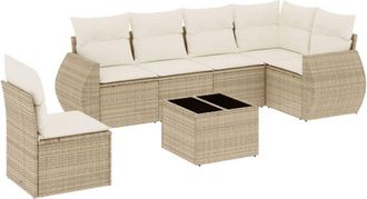 vidaXL Vidaxl - Set Sof&aacute;s De Jard&iacute;n 7 Piezas Y Cojines Rat&aacute;n Sint&eacute;tico Beige