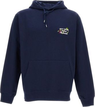 Dr&ocirc;le de Monsieur Vine Embroidered Slogan Hoodie - Heren - Hoodies - Blauw - L - Katoen - Hoodies & sweatvesten