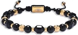 Eye Candy Los Angeles Jackson Agate Beaded Slider Bracelet in Gold/Black at Nordstrom Rack