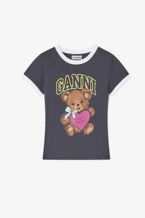 Ganni Mixed Black Cropped Teddy T-shirt - Size XXS Organic Cotton