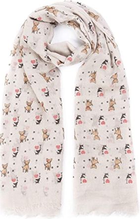 World of Shawls Pug Dog, Dachshund Dogs, Spaniel Dog, Jack Russell Print Scarf - All Seasons Lovely Soft Scarf Wraps Shawl Scarves (I love My Puppy Beige)