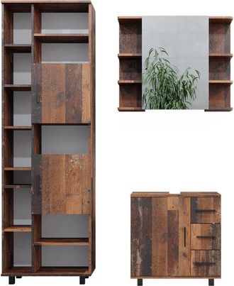 Vicco Conjunto De Muebles De Ba&ntilde;o Ilias, Roble R&uacute;stico, 3 Piezas, Con Mueble Bajo 60 Cm