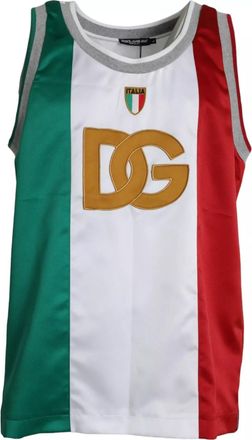 Dolce & Gabbana Witte Groene Mouwloze Top Italiaanse Vlag Basket T-shirt
