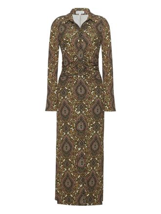 Cara Cara paisley-print gathered midi day dress - women - Viscose/Spandex/Elastane - S - Green